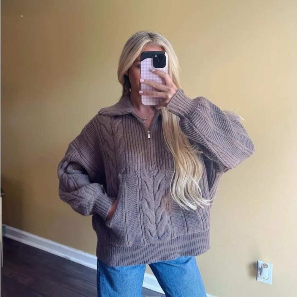 Cozy Cable Knit Sweater in Taupe